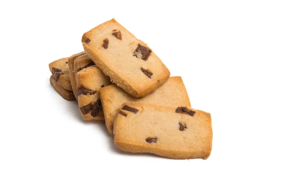 Biscoitos Com Gotas Chocolate Isoladas Fundo Branco — Fotografia de Stock