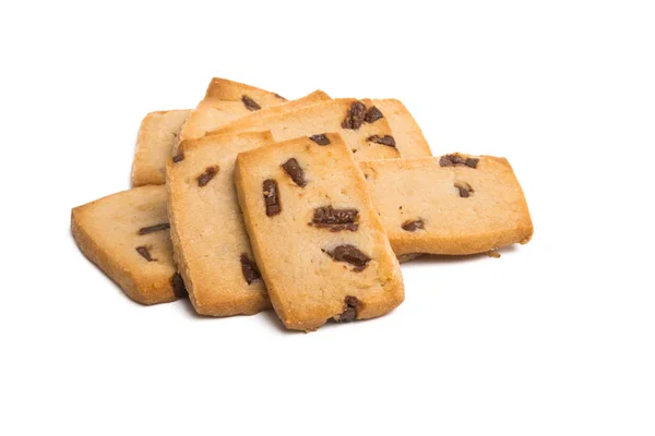 Biscuits Avec Des Gouttes Chocolat Isolé Sur Fond Blanc — Photo