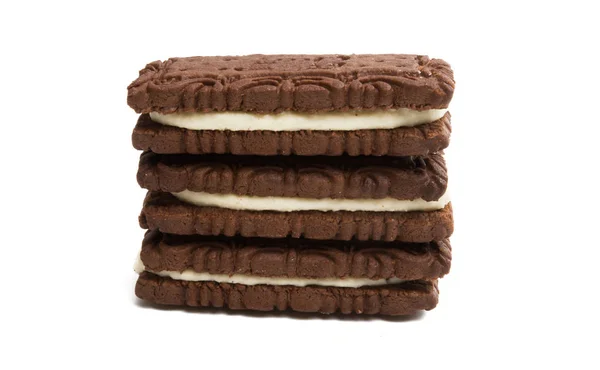 Sanduíche Biscoitos Com Creme Isolado Fundo Branco — Fotografia de Stock