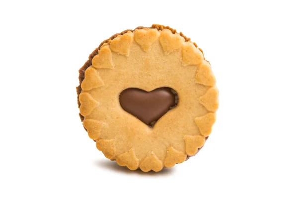 Galletas Con Corazón Chocolate Aislado Sobre Fondo Blanco — Foto de Stock