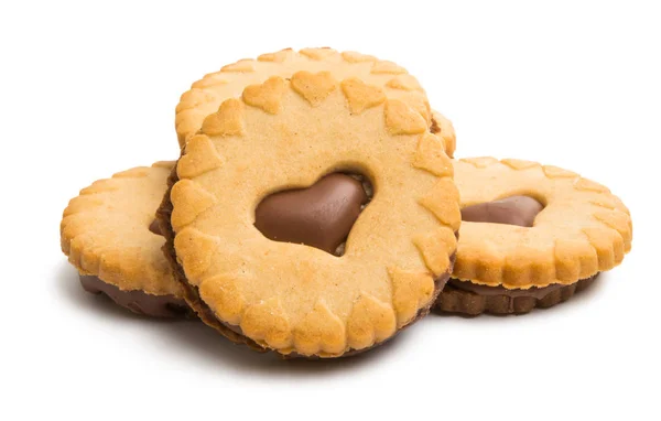 Biscuits Avec Coeur Chocolat Isolé Sur Fond Blanc — Photo