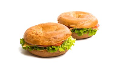 beyaz bir arka plan üzerinde izole jambon ile bir sandviç