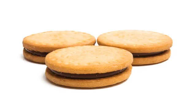 Biscoitos Duplos Com Chocolate Fundo Branco — Fotografia de Stock