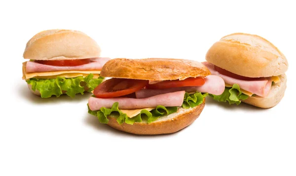 Een Sandwich Met Ham Geïsoleerd Een Witte Achtergrond — Stockfoto