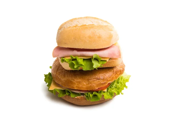 Een Sandwich Met Ham Geïsoleerd Een Witte Achtergrond — Stockfoto