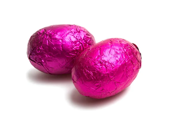 Ovos Chocolate Papel Alumínio Isolado Sobre Fundo Branco — Fotografia de Stock