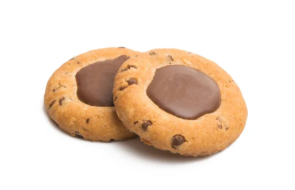 Biscoitos Com Recheio Chocolate Isolado Fundo Branco — Fotografia de Stock