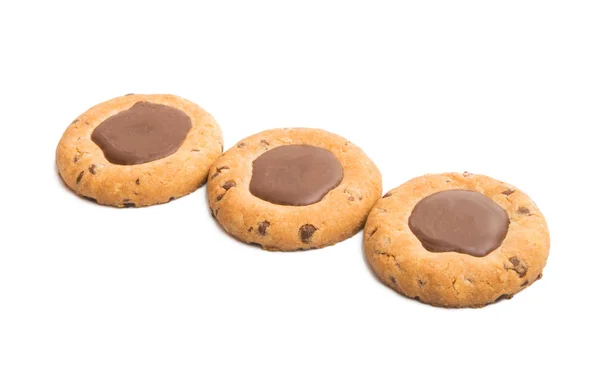 Koekjes Met Chocolade Vulling Geïsoleerd Witte Achtergrond — Stockfoto