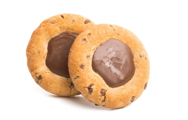 Koekjes Met Chocolade Vulling Geïsoleerd Witte Achtergrond — Stockfoto