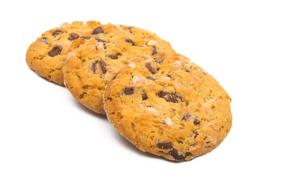 Galletas Con Chocolate Nueces Aisladas Sobre Fondo Blanco — Foto de Stock