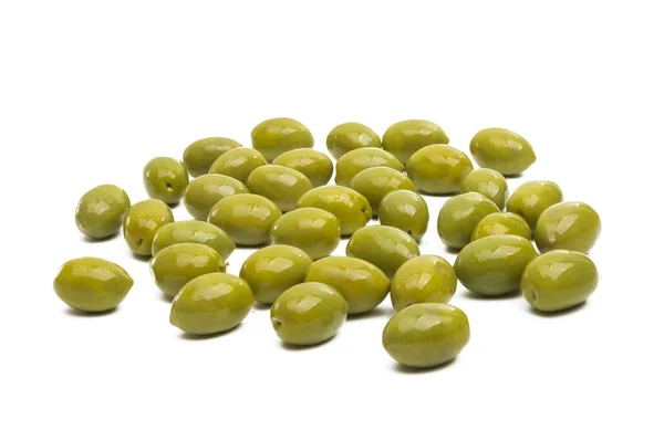 Большие Зеленые Оливки Белом Фоне — стоковое фото