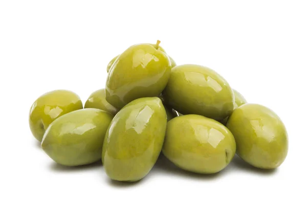 Velké Zelené Olivy Izolovaných Bílém Pozadí — Stock fotografie