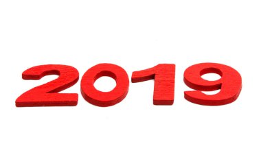 ahşap numaraları 2019 beyaz bir arka plan üzerinde renkli