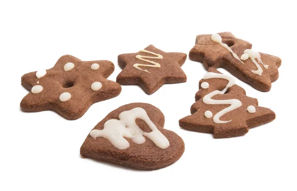 Biscoitos Gengibre Natal Isolados Fundo Branco — Fotografia de Stock