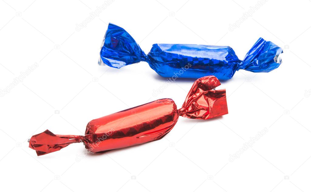 candy in color foil isolated on white background