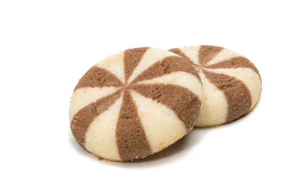 Randig Cookies Med Choklad Fyllning Vit Bakgrund — Stockfoto