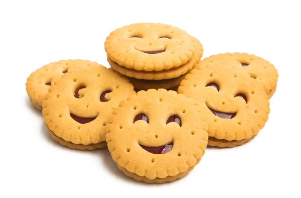 Galletas Dobles Con Mermelada Aislada Sobre Fondo Blanco — Foto de Stock