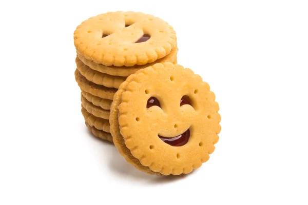 Galletas Dobles Con Mermelada Aislada Sobre Fondo Blanco — Foto de Stock