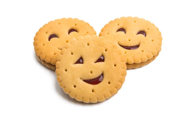 Double Cookies Mit Marmelade Isoliert Auf Weißem Hintergrund — Stockfoto