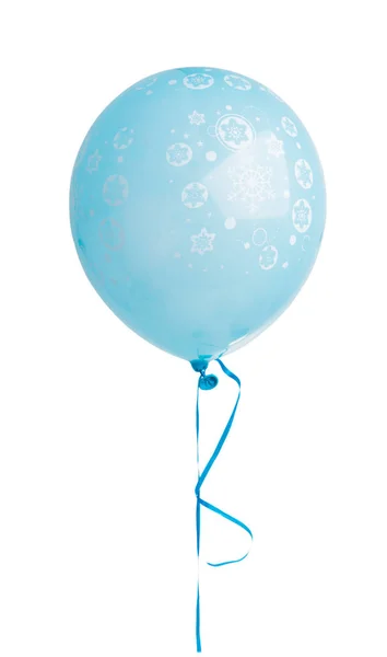 Balão Azul Com Flocos Neve Isolados Sobre Fundo Branco — Fotografia de Stock