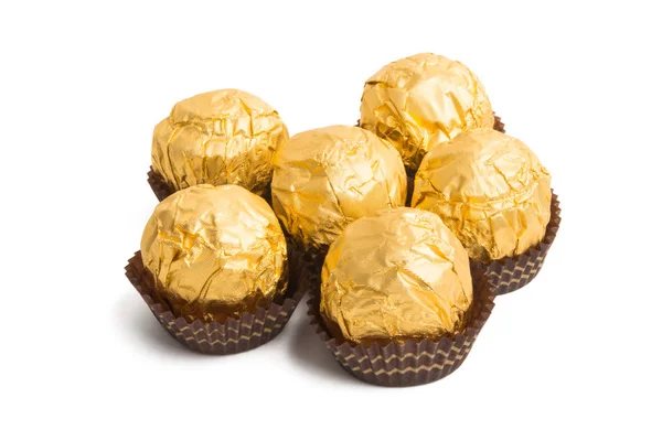 Chocolate Doce Folha Dourada Isolado Fundo Branco — Fotografia de Stock