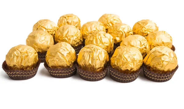 Chocolade Snoep Gouden Folie Geïsoleerd Witte Achtergrond — Stockfoto