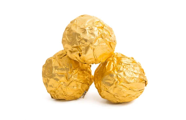 Cioccolato Caramelle Lamina Oro Isolato Sfondo Bianco Immagine Stock