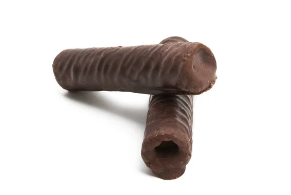 Chocolate Wafer Rolls Diisolasi Pada Latar Belakang Putih — Stok Foto