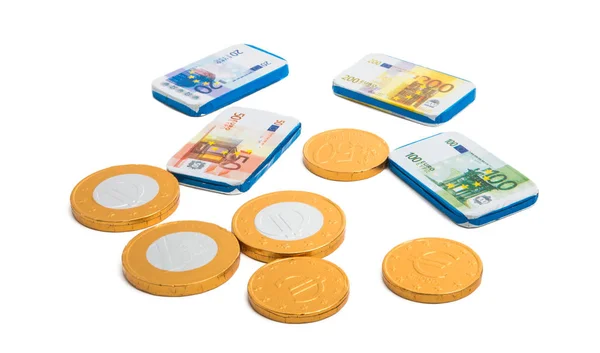 Euro Čokoládové Izolovaných Bílém Pozadí — Stock fotografie