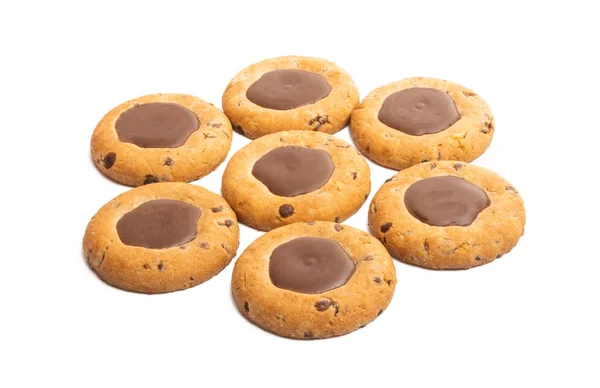 Cookies Met Chocolade Geïsoleerd Witte Achtergrond — Stockfoto