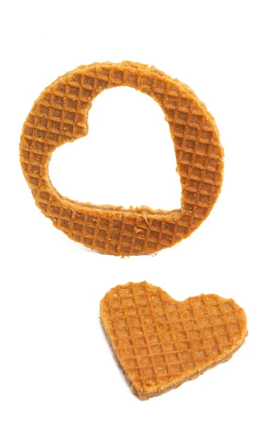 Waffles Holandeses Con Corazones Aislados Sobre Fondo Blanco — Foto de Stock