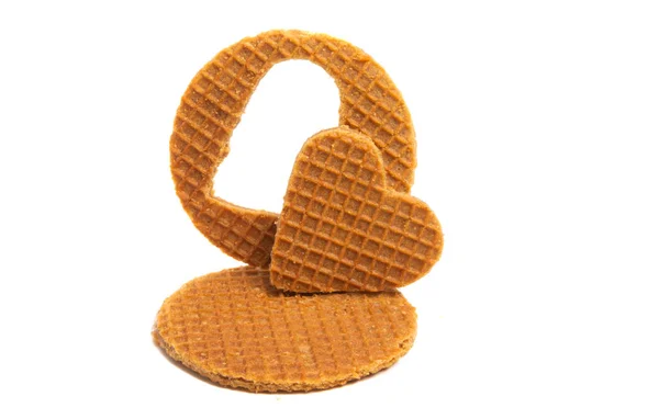 Nederlandse Wafels Met Hart Geïsoleerd Witte Achtergrond — Stockfoto