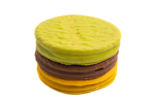 Zasklené Marshmallow Sendvič Cookie Izolovaných Bílém Pozadí — Stock fotografie