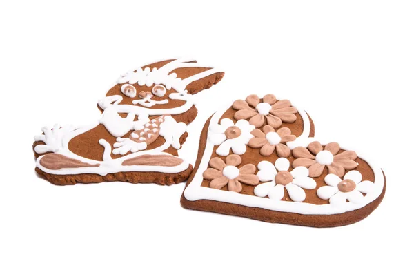 白い背景に分離されたジンジャー クッキーうさぎ — ストック写真