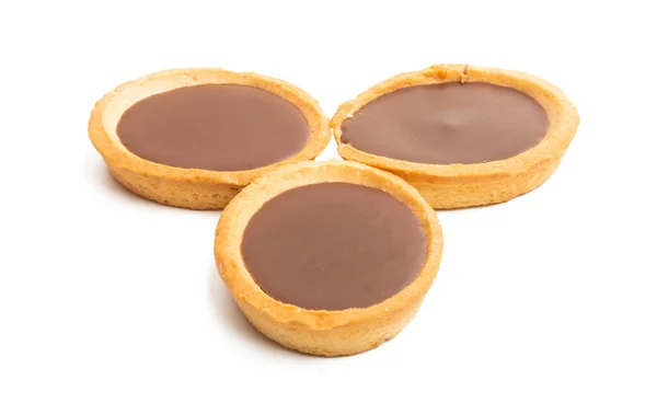 Zand Tartlets Met Chocolade Geïsoleerd Witte Achtergrond — Stockfoto