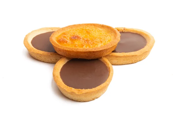 Sand Tartlets Med Choklad Isolerad Vit Bakgrund — Stockfoto