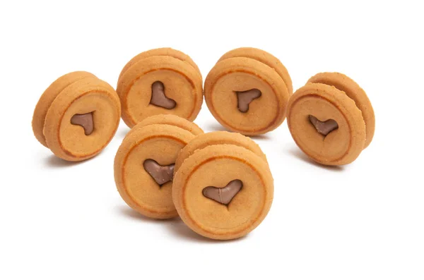 Biscuits Doubles Avec Cœur Chocolat Sur Fond Blanc Images De Stock Libres De Droits