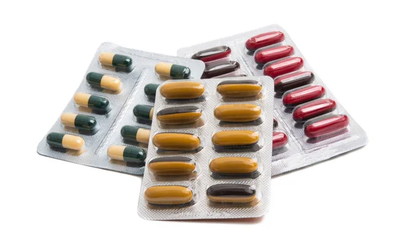 Pilulka balení, samostatný — Stock fotografie