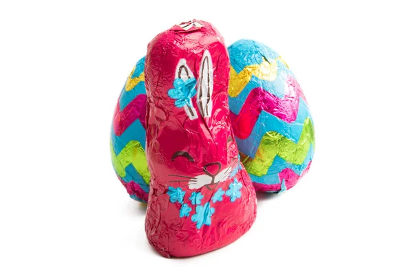 Chocolate bunny in foil isolated — Stock Photo, Image