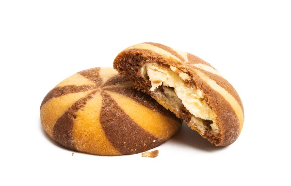 코코넛 크림을 분리한 줄무늬 쿠키 — 스톡 사진