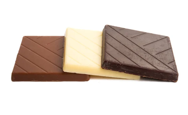 Cioccolato bianco, al latte e nero — Foto Stock