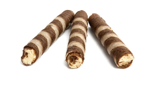 Rollos de oblea con chocolate aislado — Foto de Stock