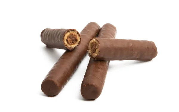 Chocolate wafer rolls isolated — Stock Photo, Image