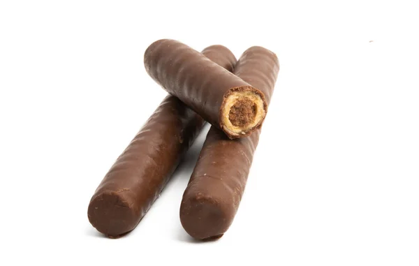 Cioccolato wafer rotoli isolati — Foto Stock