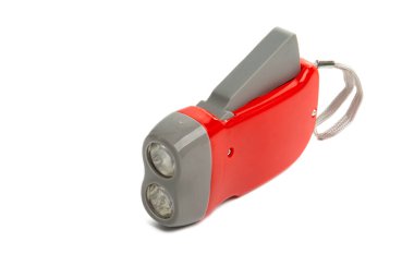 Beyaz arkaplanda mekanik el feneri izole edildi