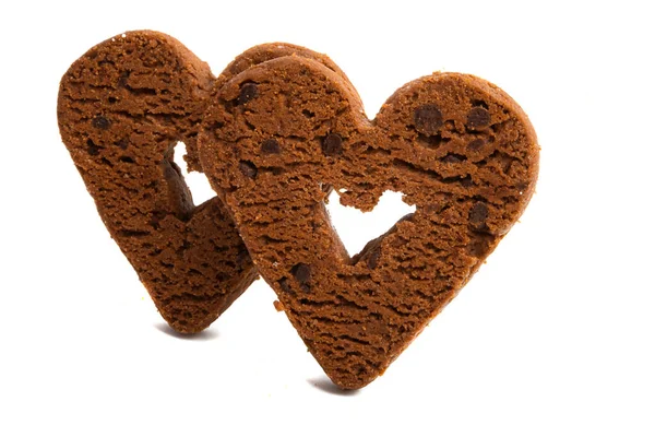 Corações Biscoitos Com Gotas Chocolate Isoladas Fundo Branco — Fotografia de Stock