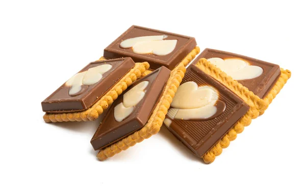 Cookies Met Chocolade Geïsoleerd Witte Achtergrond — Stockfoto