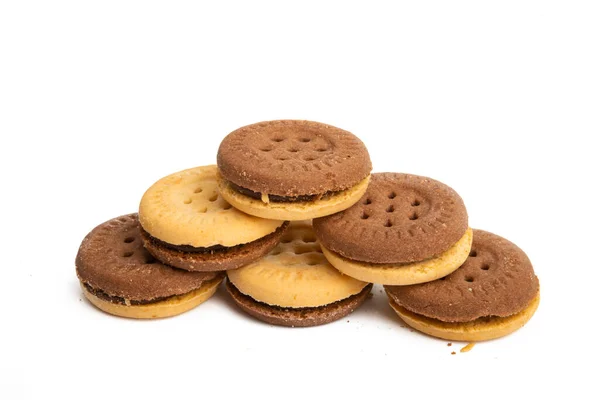 Double Cookie Mit Schokolade Isoliert Auf Weißem Hintergrund — Stockfoto