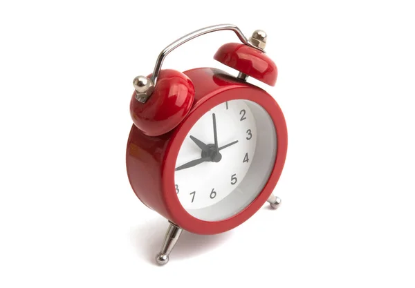 Relógio Alarme Vermelho Isolado Fundo Branco — Fotografia de Stock