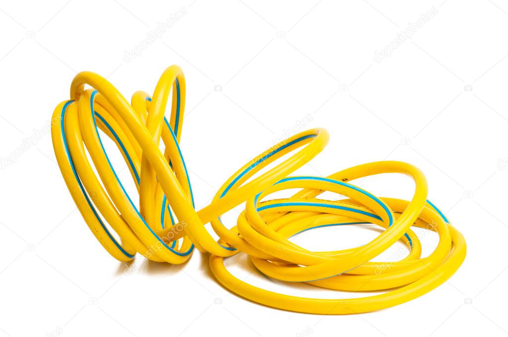 yellow watering hose isolated on white background